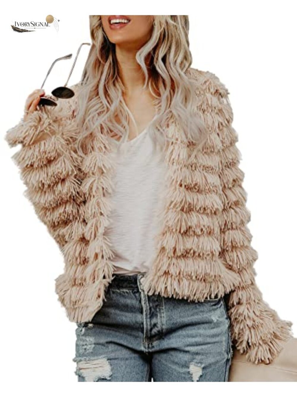 Vintage Open Front Faux Fur Cardigan Shaggy Coat Long Sleeve